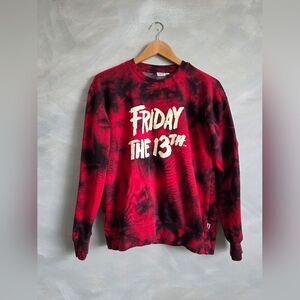 VANS X Friday The 13th Red & Black Pullover Boyfriend Crew Sweatshirt SZ XS